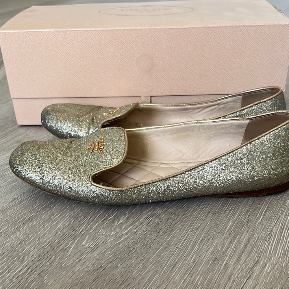 Prada Gold Women's Loafers - Picture 2 of 5